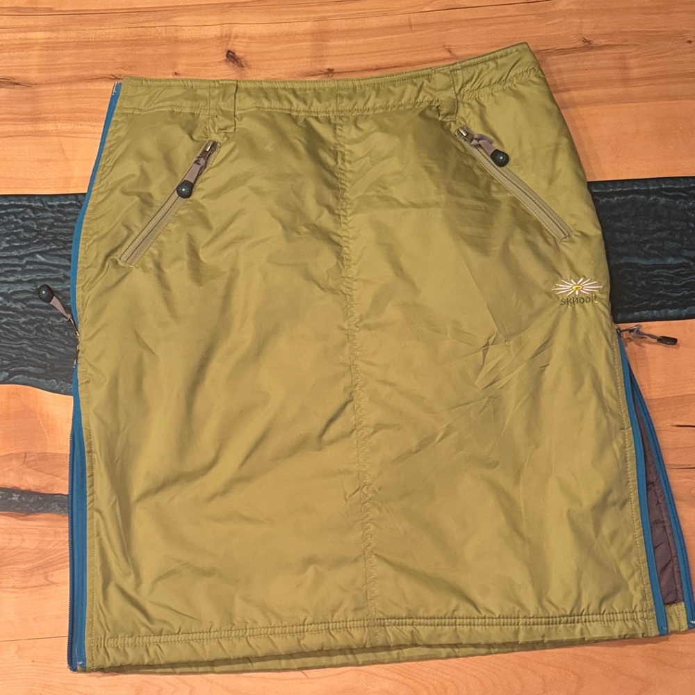 Olive Pencil Skirt with Blue Trim